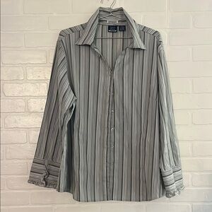 DCC Womens Elegant Striped Button-Down Shirt Size 1X